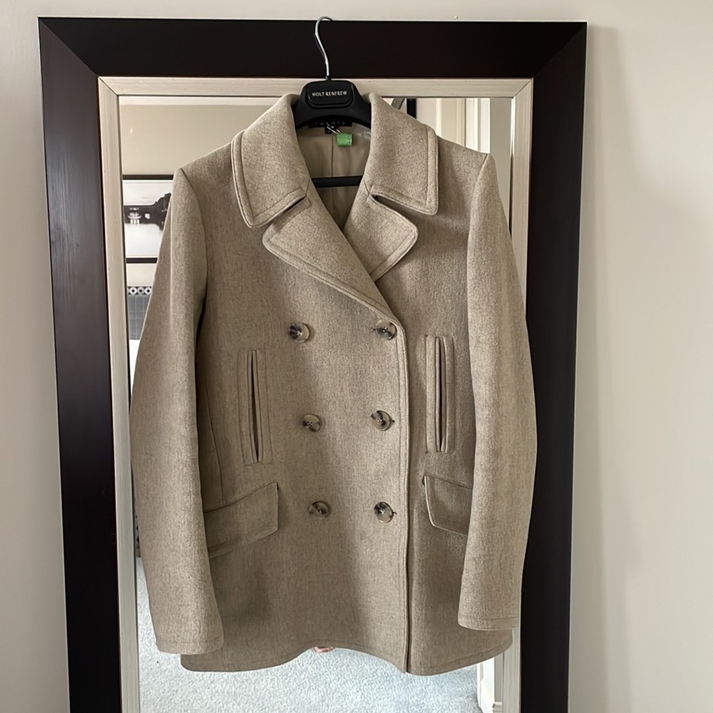 Theory Women's Light Gray Wool Blend Double-Breasted Pea Coat - Picture 6 of 15